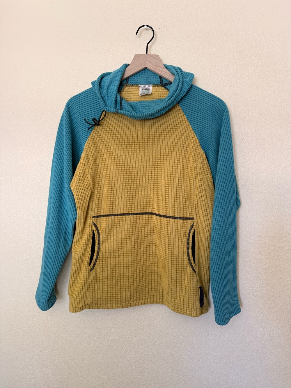 Melanzana Teal and Mustard Waffle Hoodie